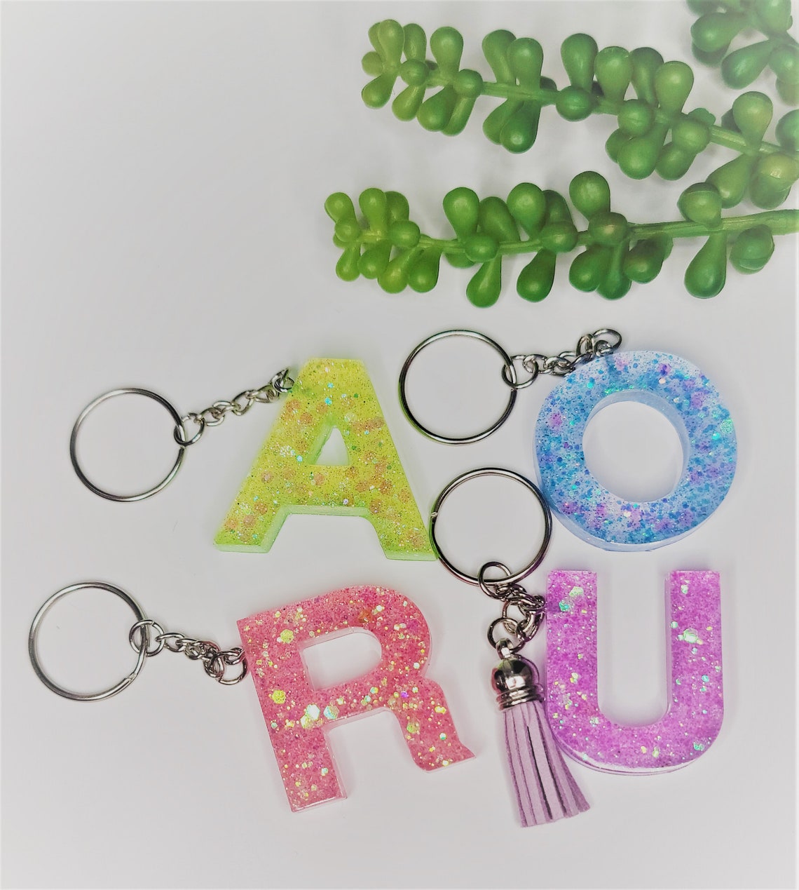 Glitter Keychain Alphabet Keychain Colorful Keychain Etsy