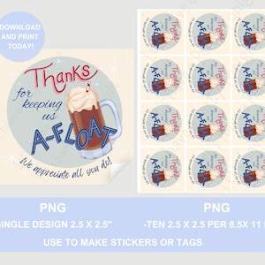 Thanks for keeping us A-FLOAT Appreciation Printable Sticker, Team Appreciation, Teacher Appreciation, Ice Cream Party, Party for Dads