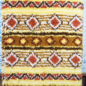 Vintage 1970s Latch Hook Rug: Southwestern Bohemian Wall Hanging