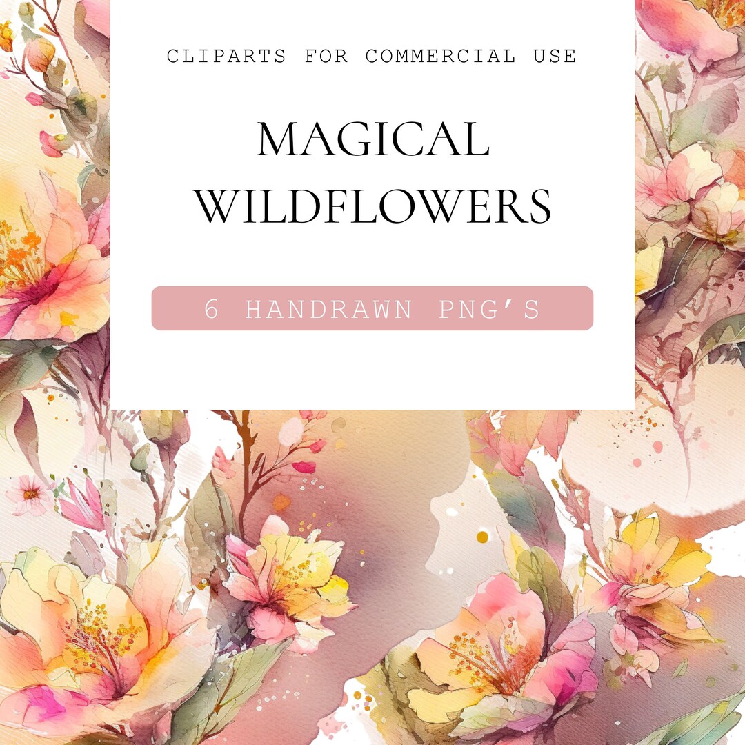 Floral Clipart Pack, Magical Wildflowers Pack, Watercolor Flowers, Pink ...