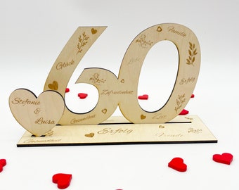 Cadeau pour le 60e anniversaire. Les phrases de félicitations du cœur peuvent être personnalisées avec votre propre message de vœux.