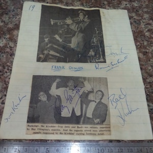 The KIRCHIN BAND, Ray Ellington AUTOGRAPHS, jazz musicians and other acts, plus 1950s flyer signed by 3 acts