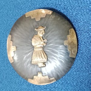 インカ/マヤの人物ブローチ/ペンダント 刻印入り 18K ゴールドとスターリングシルバー