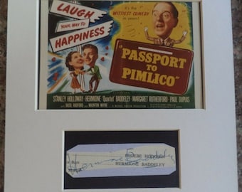 HERMIONE BADDELEY (1906 – 1986) Mounted Autograph Display, hand signed page, was in "Passport To Pimlico" (1949)