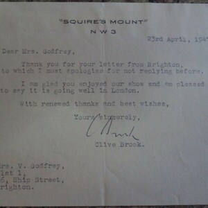 CLIVE BROOK (1887 – 1974) Autograph, hand signed letter dated 1947