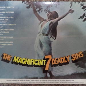 The Magnificent 7 Deadly Sins (1971) 7 lobbykaarten voor het VK plus een vintage ruiladvertentie Tigon