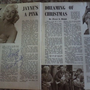 JAYNE MANSFIELD (1933 – 1967) Autograph, hand signed full signature on a magazine article 1959.