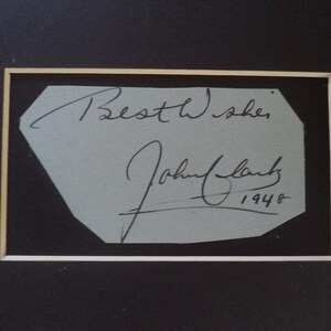 JOHN CLARK sällsynt autograf, handsignerad på skuret blad daterad 1948 "Just William"-stjärna