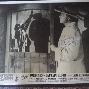 LOUIS HAYWARD (1909 – 1985) Autogramm, handsigniert auf vintage Eingangskarte zum Film "Fortunes of Captain Blood" (1950)