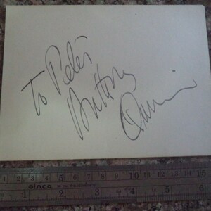 ANTHONY QUINN (1915 – 2001) and Barbara Shelley Autographs, hand signed on a 1950s album page