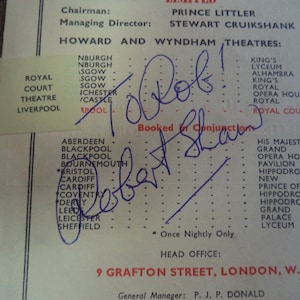 ROBERT SHAW (1927 – 1978) scarce Autograph, hand signed on programme page from 1951, Was in &quot;Jaws&quot; / &quot;From Russia With Love&quot;
