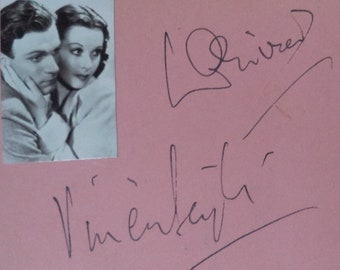 VIVIEN LEIGH (1913 – 1967) and Laurence Olivier (1907 - 1989) autographs, hand signed on a vintage album page.