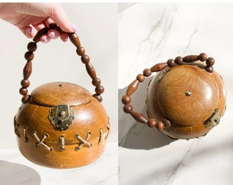 Vintage Wood & Faux Suede Bag with Beads!