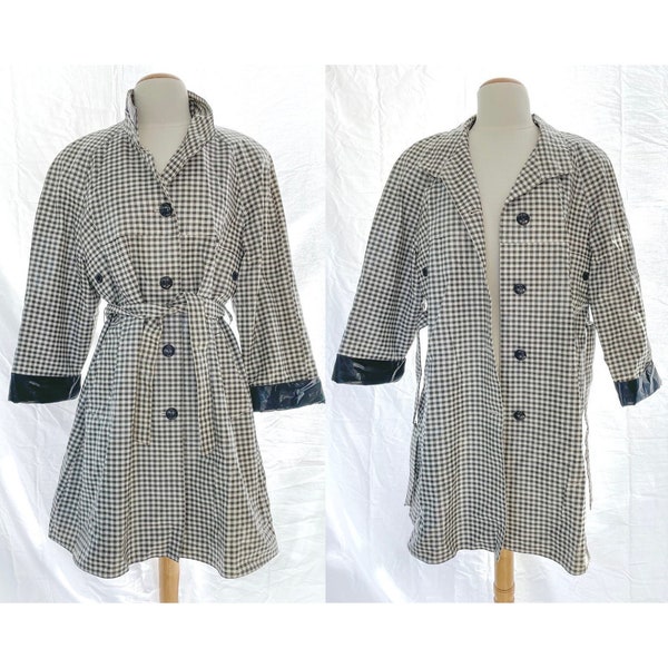 Imperméable en vinyle Vichy des années 80, manteau style mod, Claude Havrey Paris M/L, manteau à carreaux, veste style années 60, manteau à carreaux, manteau vintage