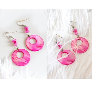 Vintage Shell Pink Circle Drop Earrings