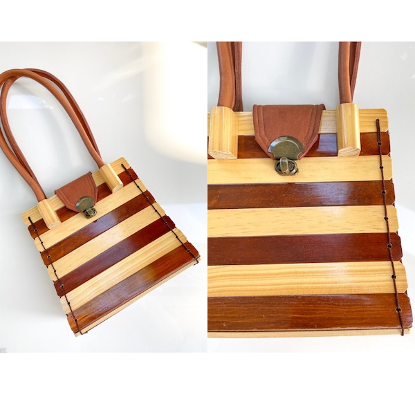 Handmade Colombian Vintage Leather and Wood Bag