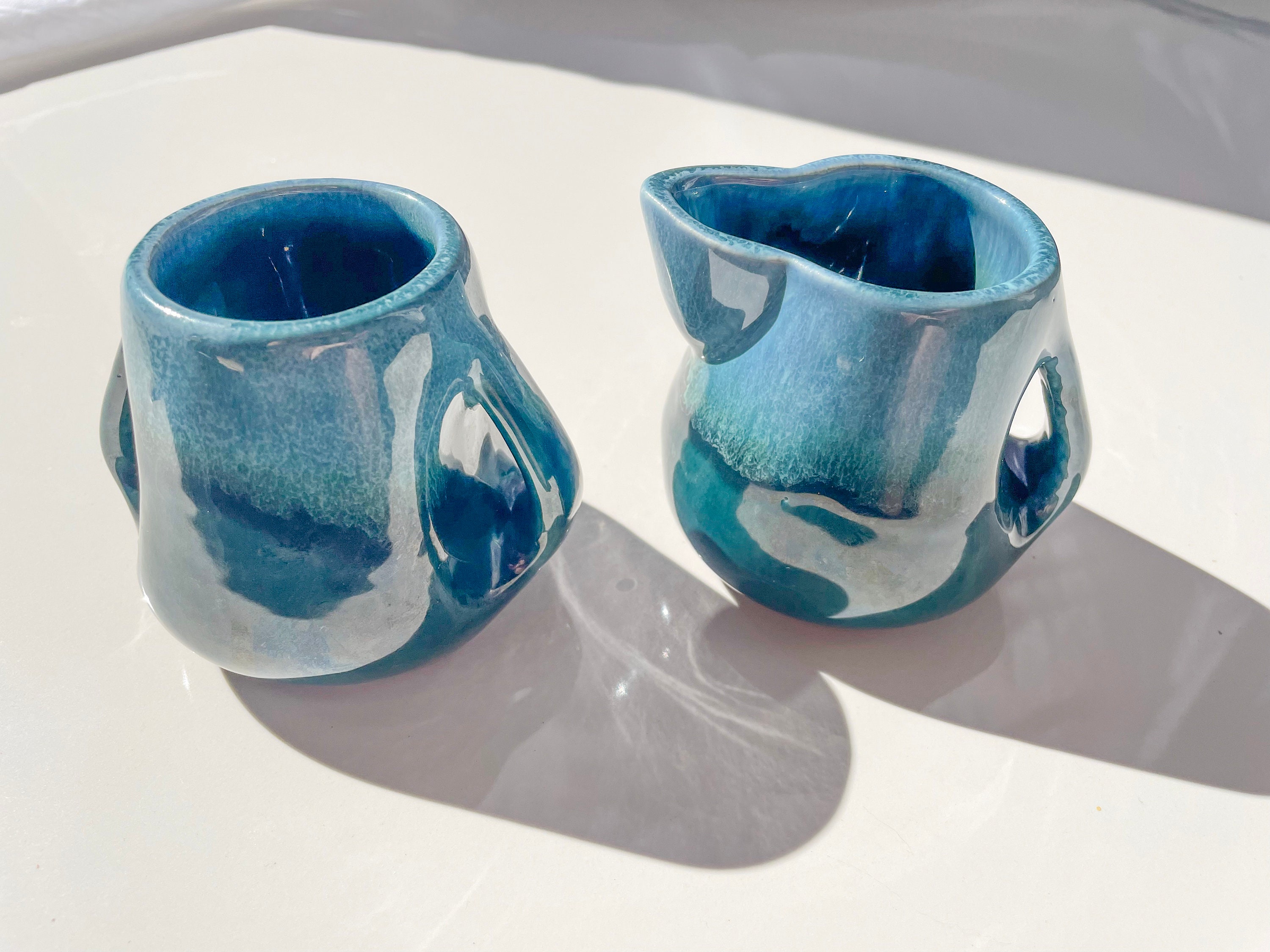 Vintage Handmade Glazed Creamer & Sugar Pot Cup Ceramic Mug Etsy