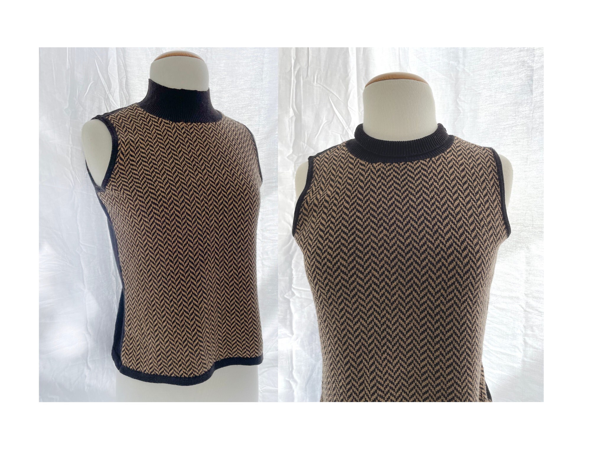 Herringbone Sweater Vest With Mock Neck 