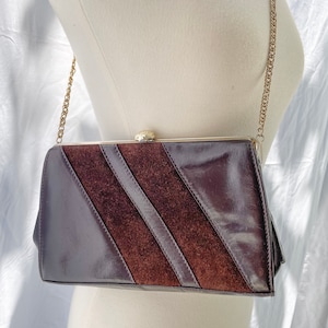 70s Leather & Suede Shoulder Braided Gold Chain Handbag, Vintage