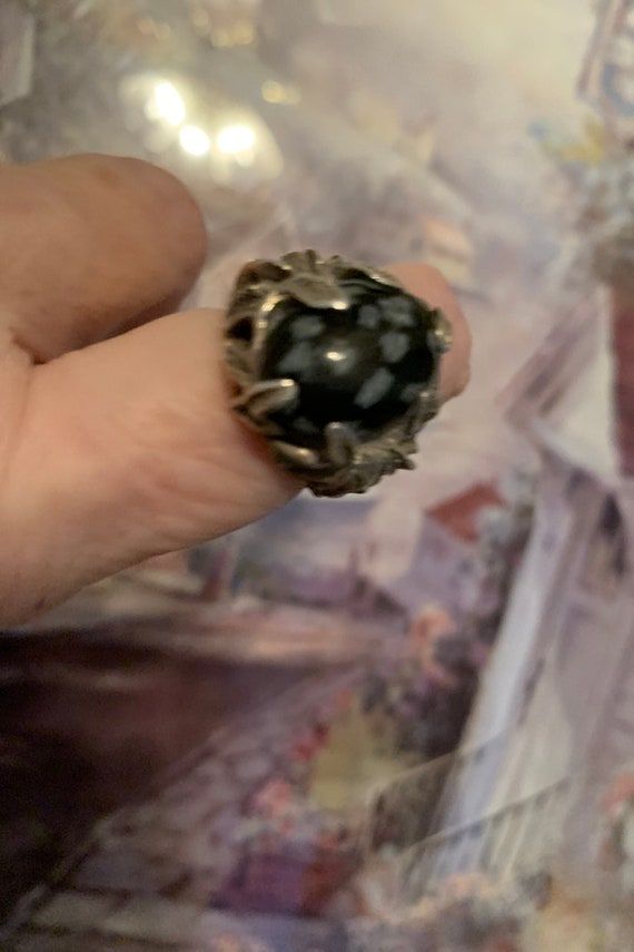 Vintage Snowflake Obsidian Ring