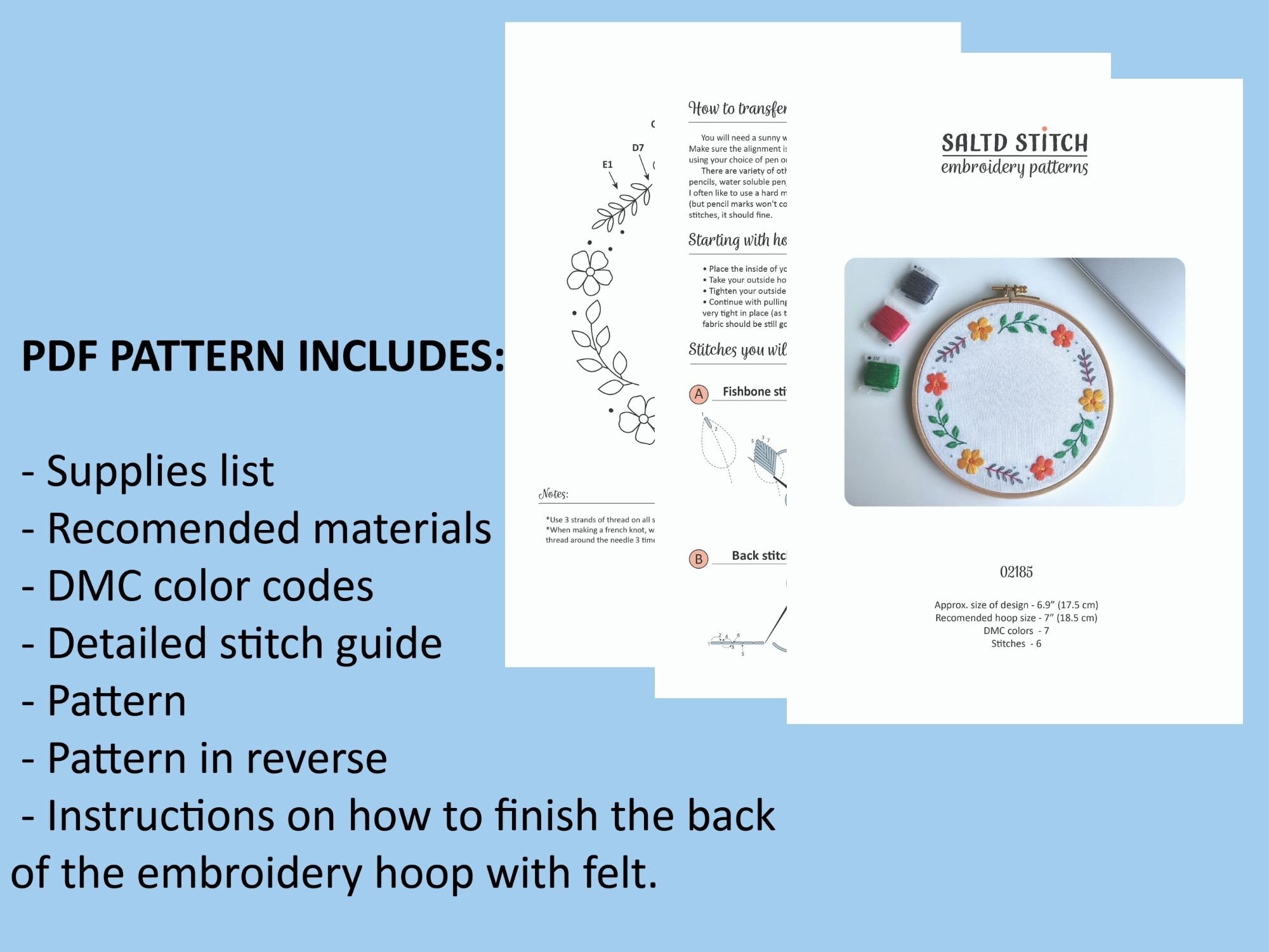 Floral Embroidery Pattern, Instant Download, PDF Embroidery Pattern, DIY Project. - Etsy