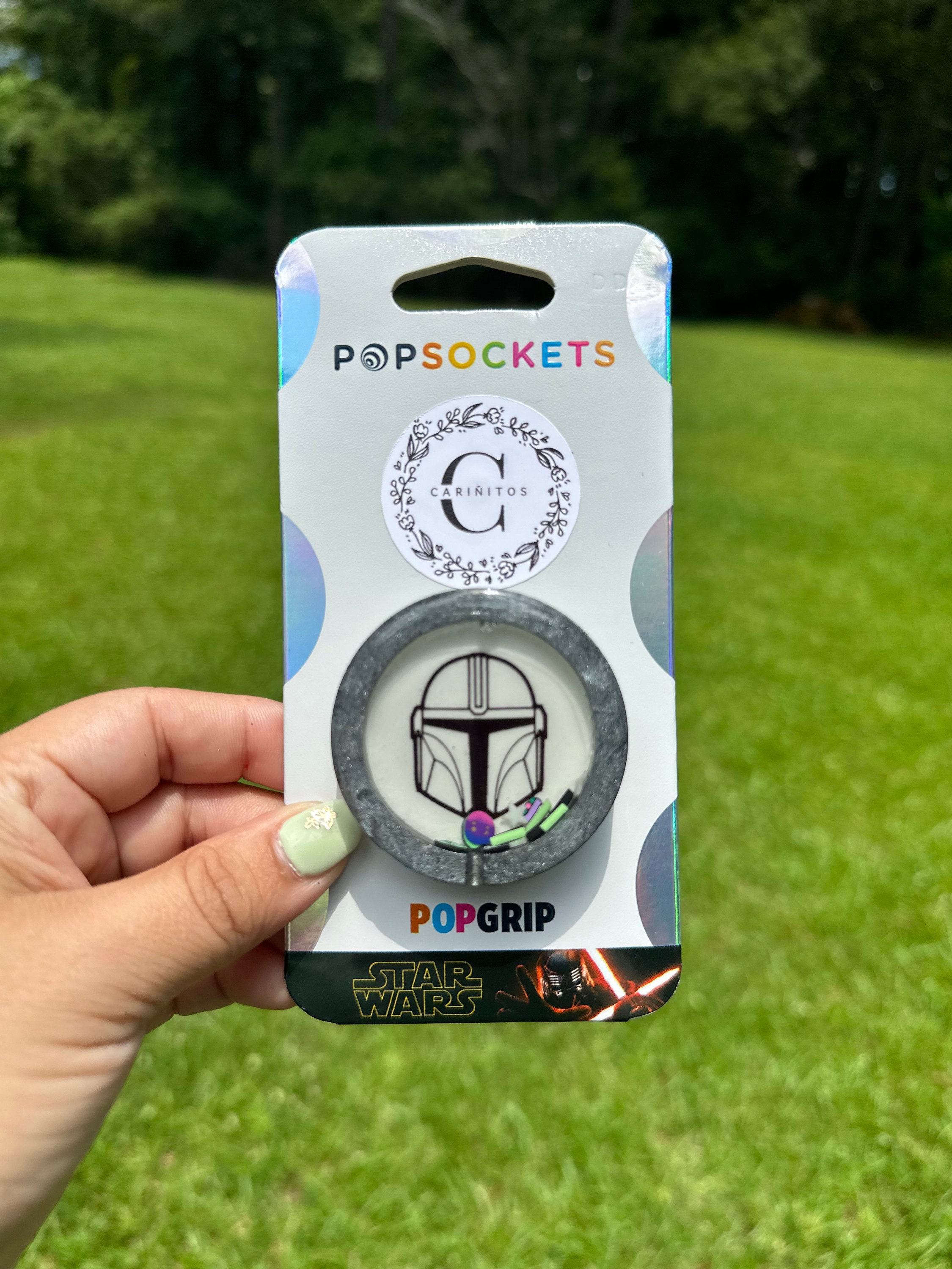 The Mandalorian Glow in the Dark Phone Grip Swappable, Badge Reel Holder &  Keychain 