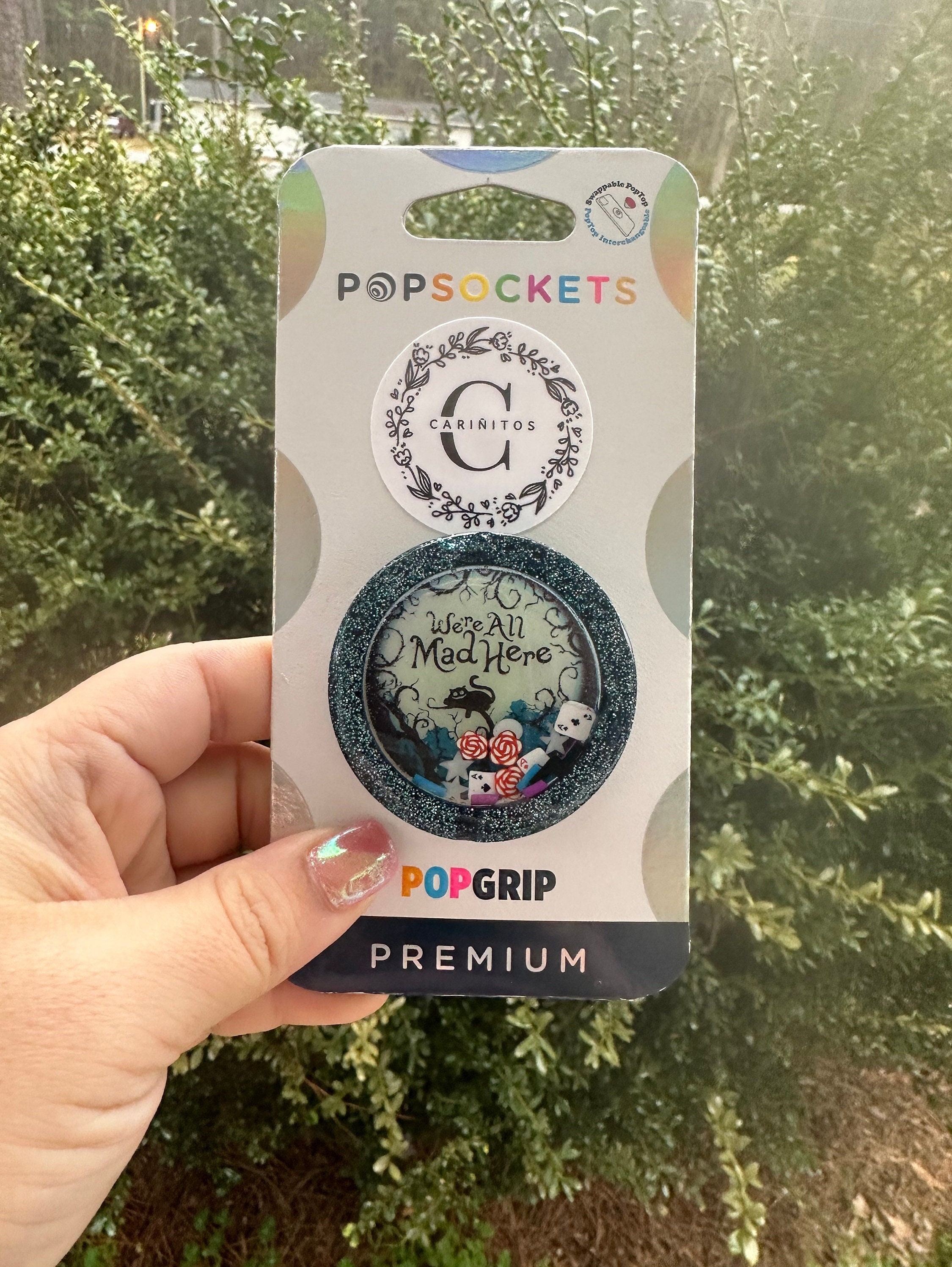 Cheshire Cat Glow in the Dark Phone Grip Shaker Swappable Badge