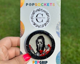 Face Ghost Glow in the Dark PopSocket Shaker Swappable, Badge Reel Holder Retractable