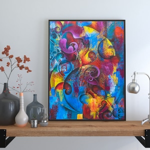 Abstrakte Kunst, Moderne Malerei, Wandkunst, A4, A3 & A2, Abstrakte Kunst Wandkunst, Rosa, Blau, Gelb, Magenta