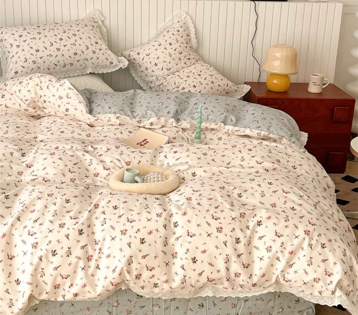 Blue Floral Duvet Cover Set Cottagecore Bedding Set Baby Etsy