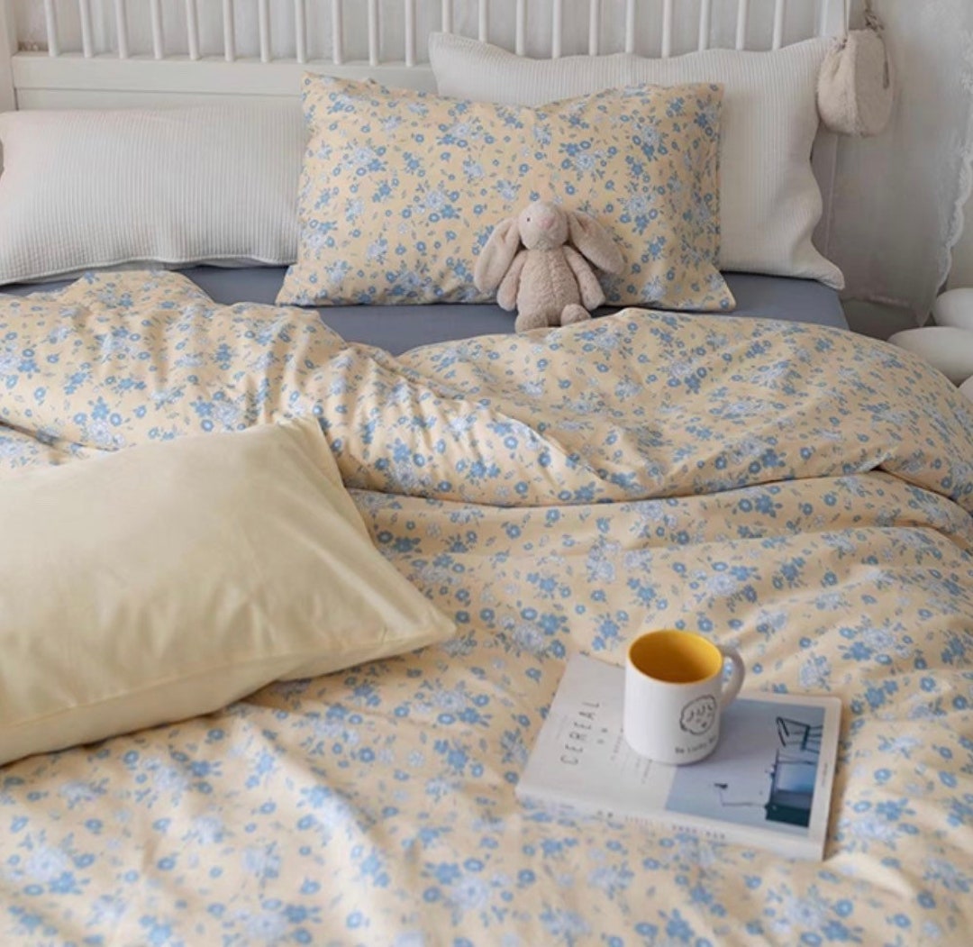 Blue Floral Duvet Cover Set Fresh Cotton Bedding Set Gentle Etsy