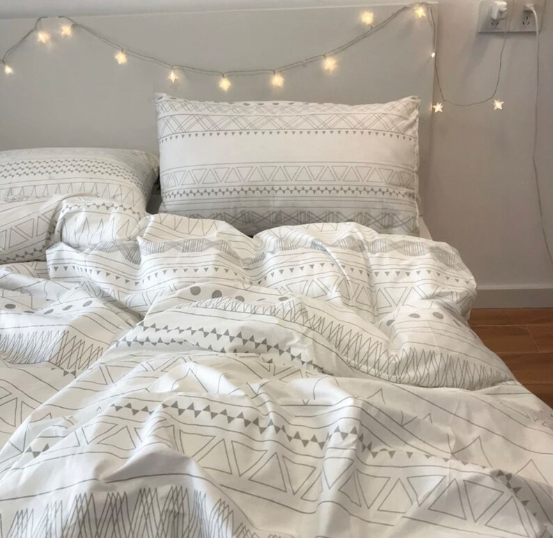 White Bohemian Duvet Cover Set Aesthetic Bedding Set Morandi Etsy