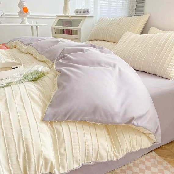 Purple Yellow Cotton Duvet Cover Set Fresh Floral Bedding Set Etsy