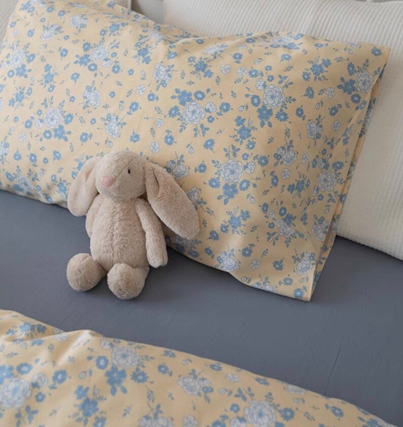 Blue Floral Duvet Cover Set Fresh Cotton Bedding Set Gentle Etsy