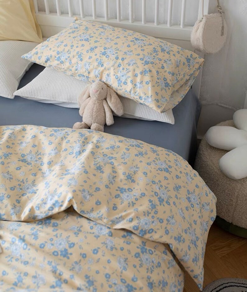 Blue Floral Duvet Cover Set Fresh Cotton Bedding Set Gentle Etsy