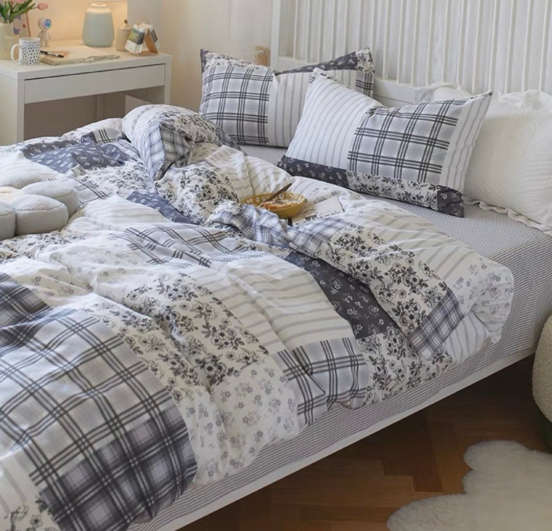 Blue Patch Duvet Cover Set French Floral Gentle Bedding Etsy