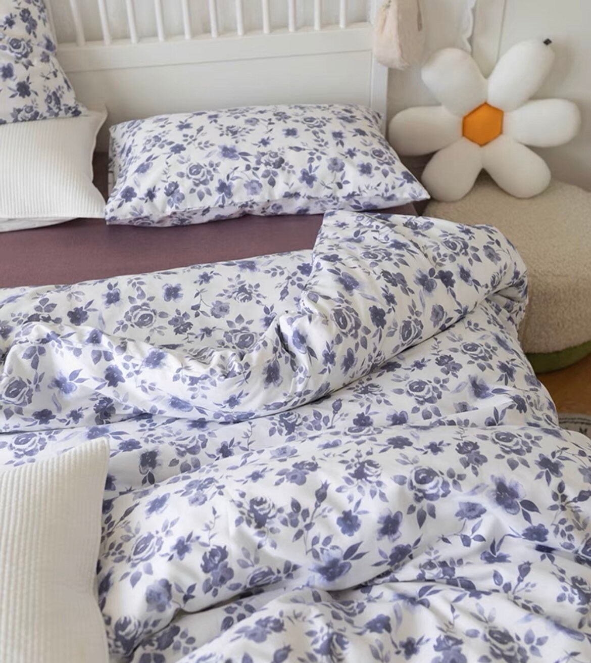 Purple Floral Duvet Cover Set Cotton Bedding Set Princess Etsy