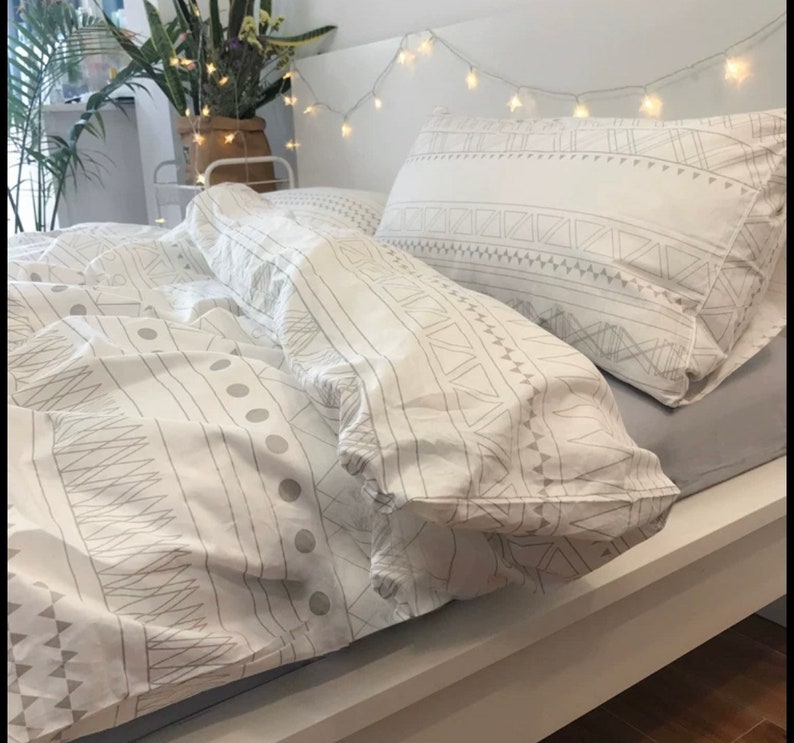 White Bohemian Duvet Cover Set Aesthetic Bedding Set Morandi Etsy