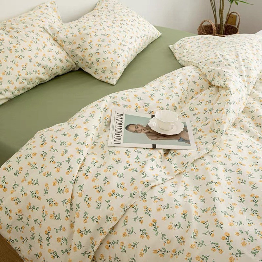 Green Floral Duvet Cover Set Fresh Floral Bedding Set Cute Etsy