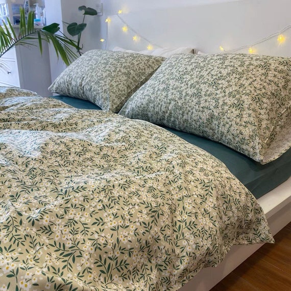 Green Floral Soft Cotton Duvet Cover Set Fresh Floral Bedding Set Cute Duvet  Cover Set Twin Full Queen King Cute Bedding 