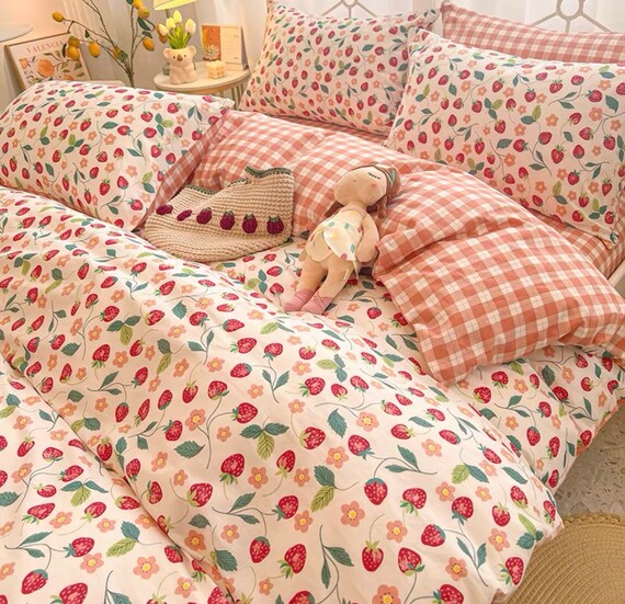 Strawberry Duvet Cover Set Strawberry Bedding Set Pink Sheets