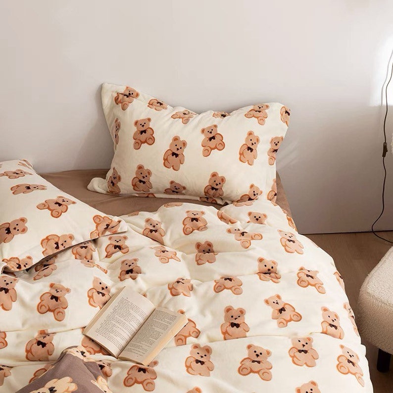 Teddy Bear Duvet Cover Set Velvet Bedding Set Brown Velvet Etsy