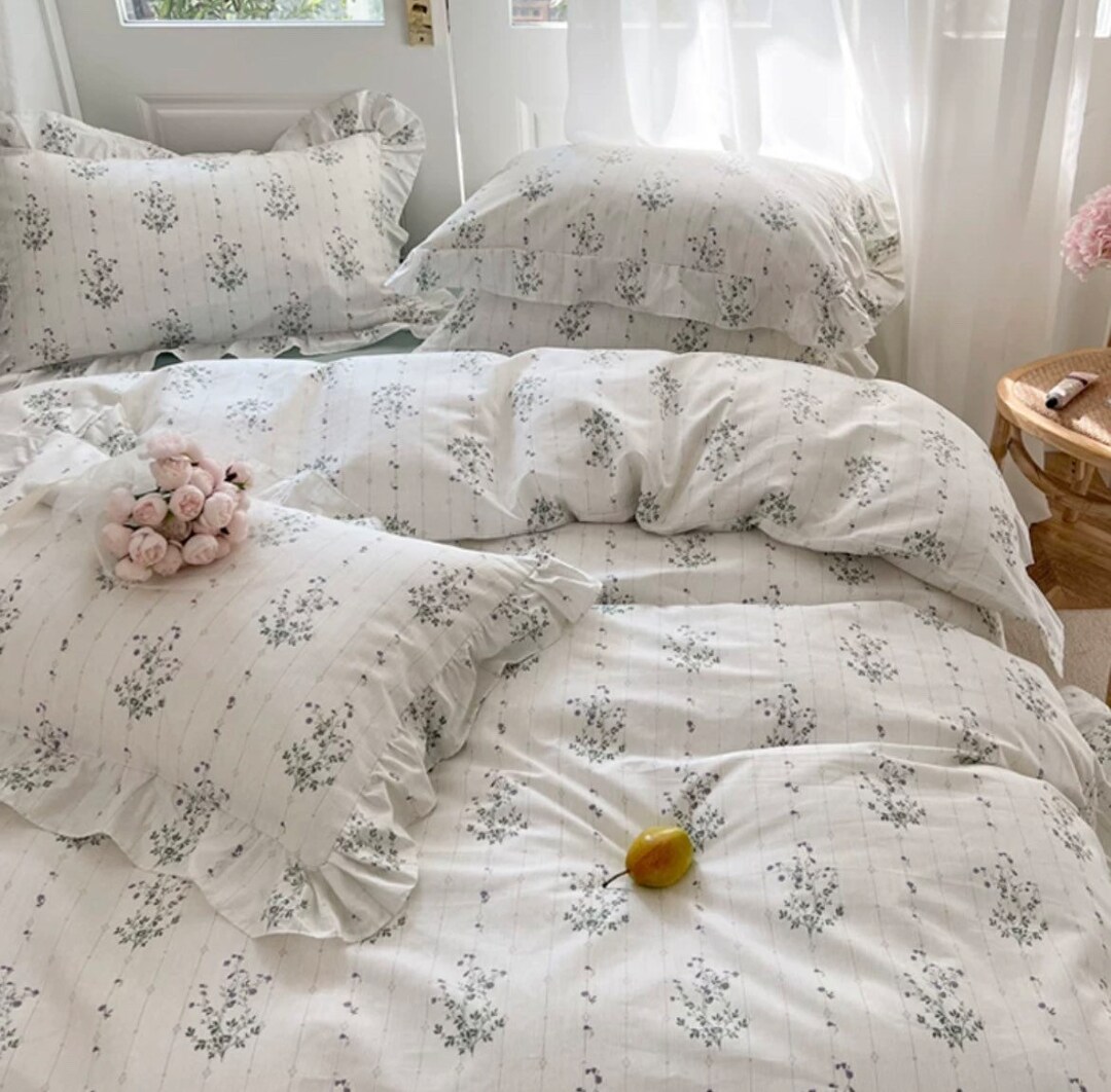 Pine Floral Duvet Cover Set Aesthetic Bedding Set Morandi Cute Duvet Cover Set Cottagecore Full ...