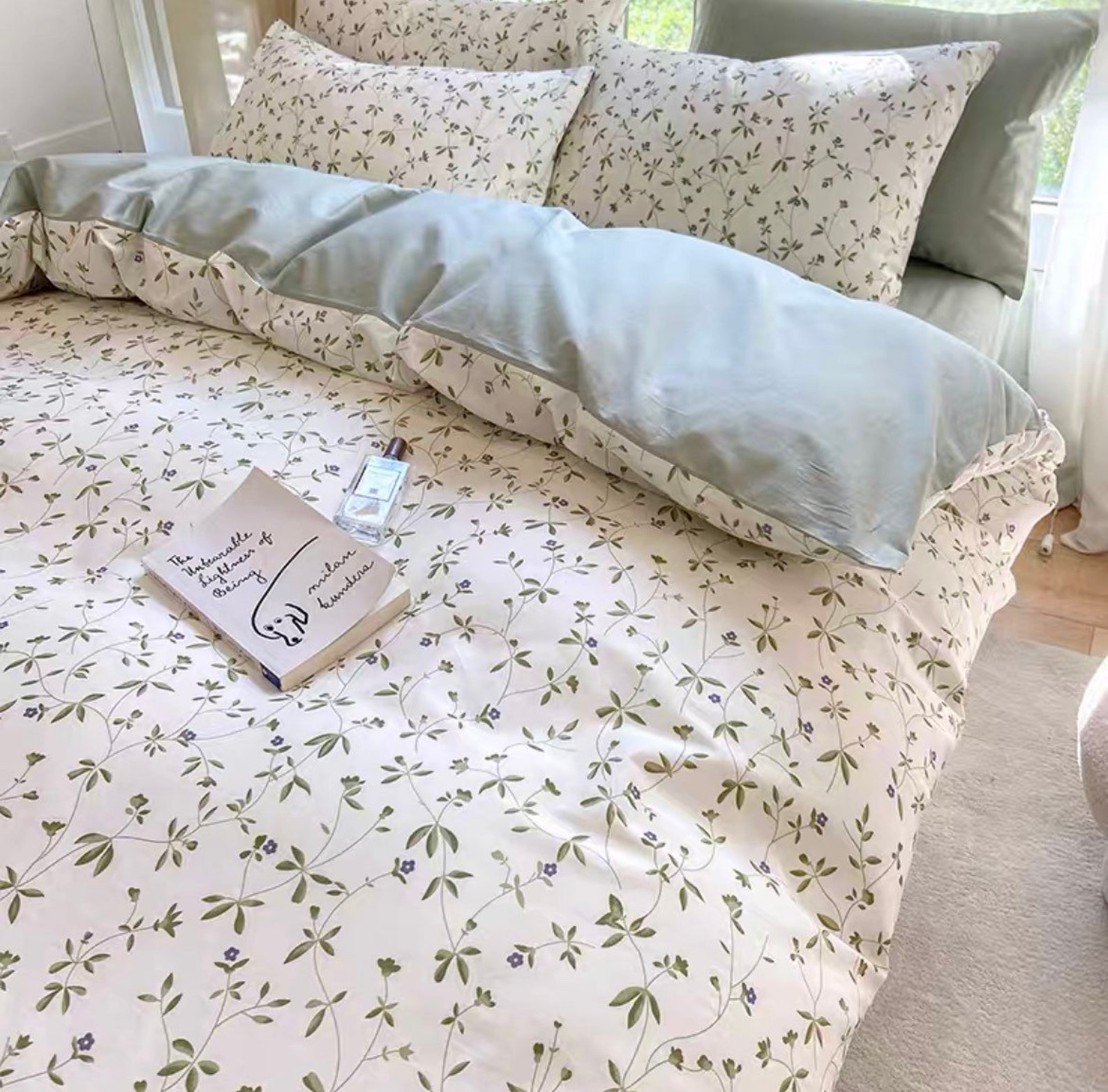 Blue Aesthetic Duvet Cover Set Fresh Floral Bedding Set Cute Etsy