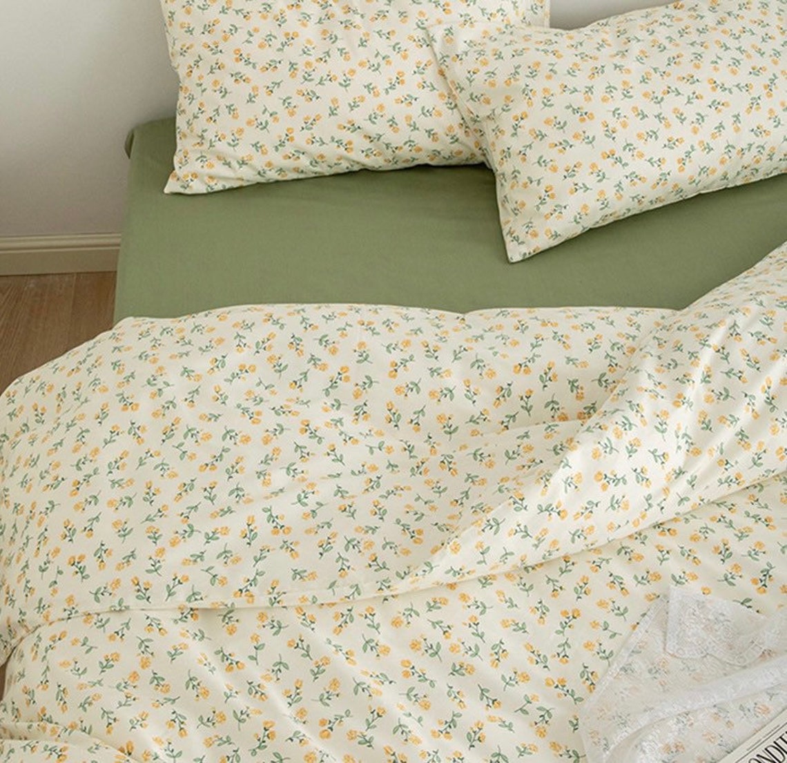 Green Floral Duvet Cover Set Fresh Floral Bedding Set Cute Etsy