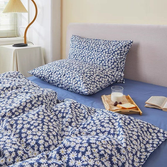 Blue Floral Duvet Cover Set Cottagecore Bedding Set Baby Toddler