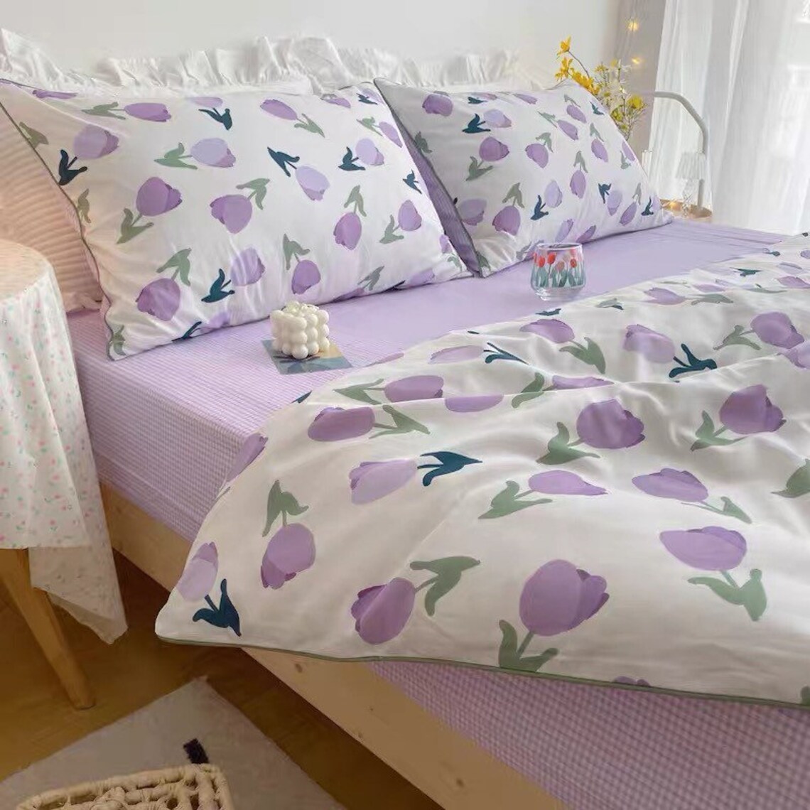 Purple Cotton Duvet Cover Set Fresh Floral Bedding Set Baby Etsy UK