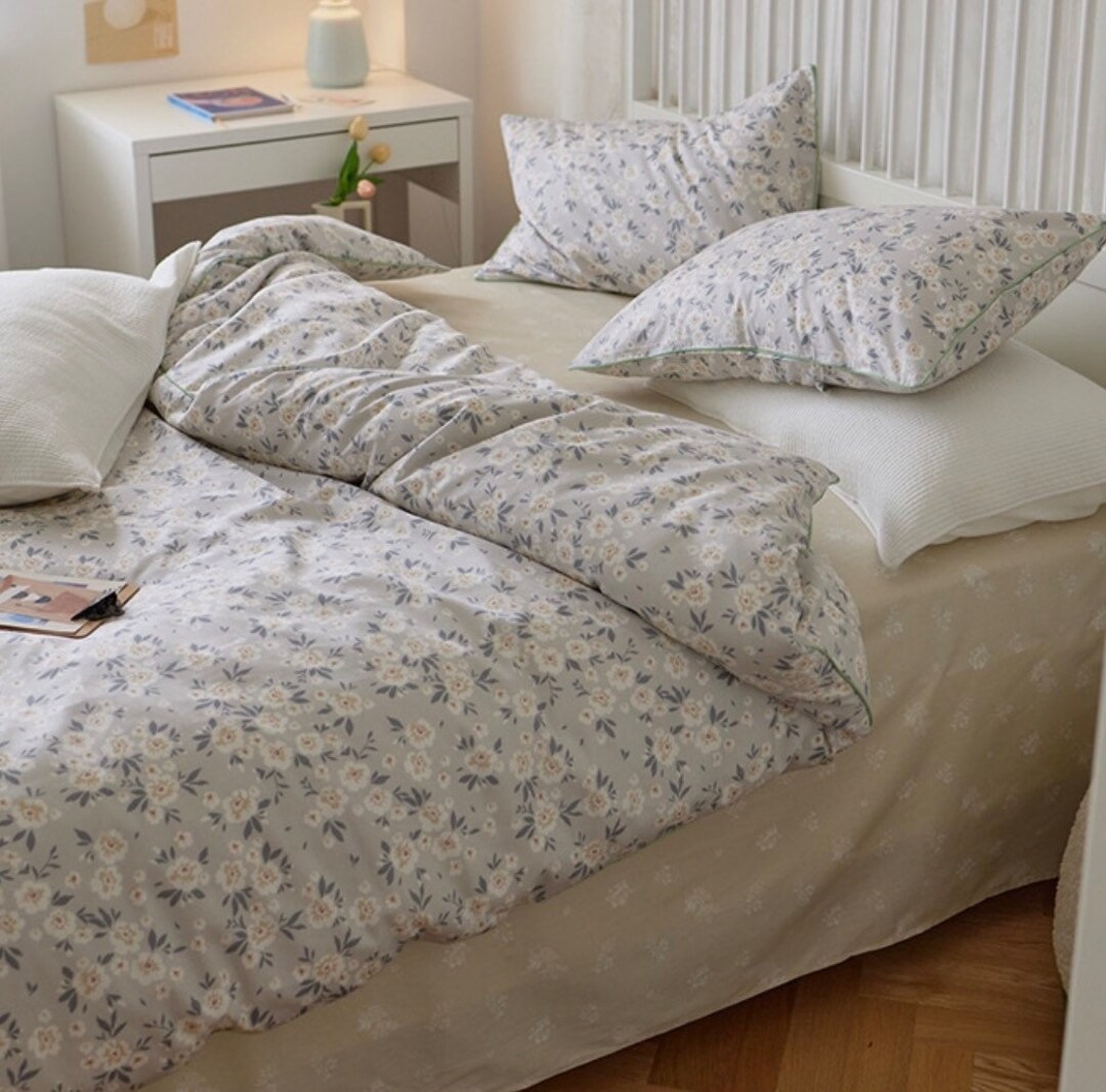 Grey Floral Duvet Cover Set French Floral Gentle Bedding Etsy