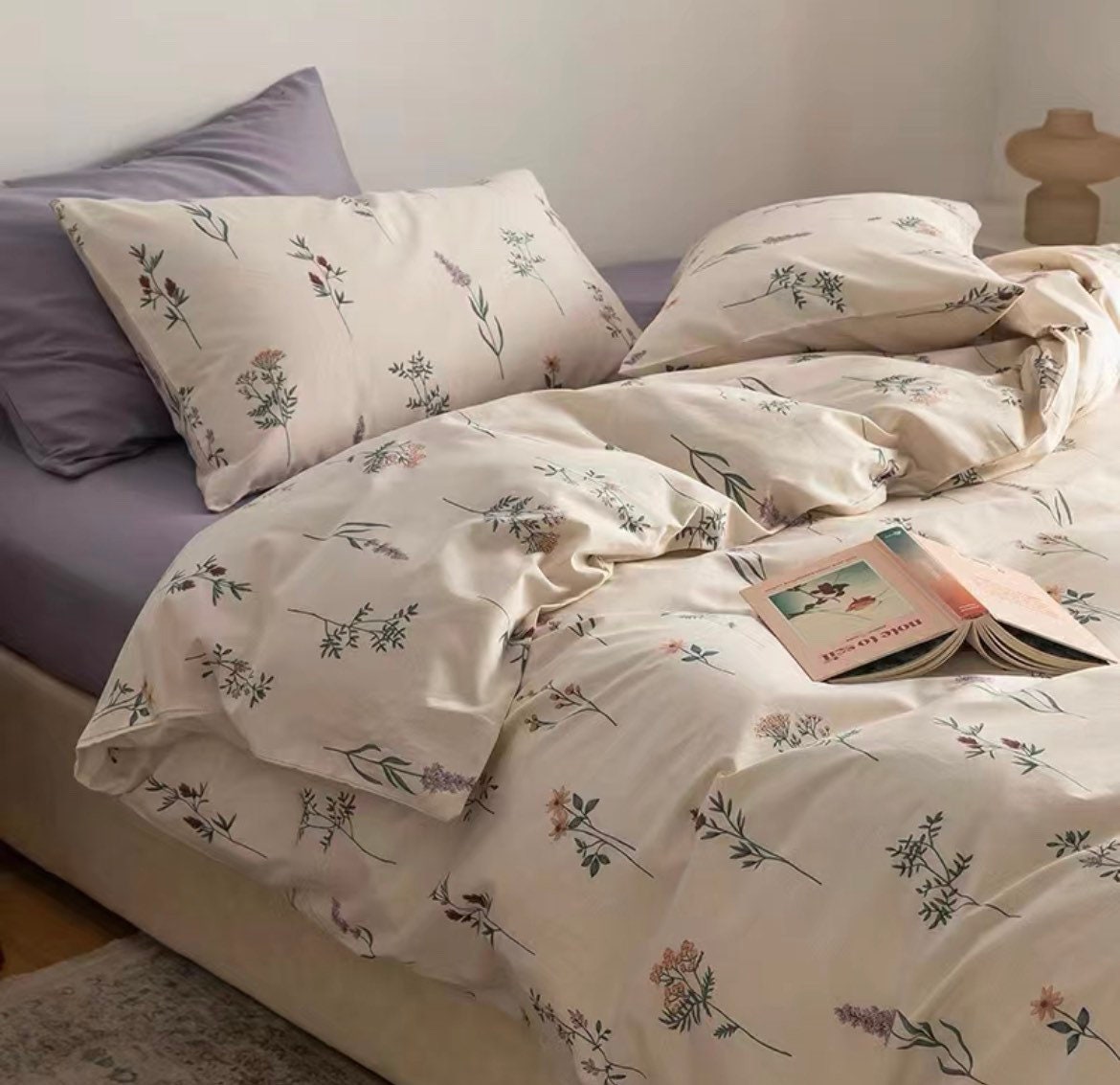 Floral Purple Cotton Duvet Cover Set Fresh Floral Bedding Set Etsy