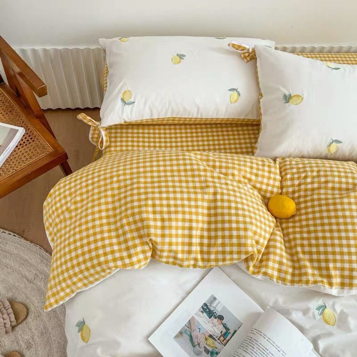 Lemon Premium Cotton Duvet Cover Set Fresh Fruits Bedding Etsy